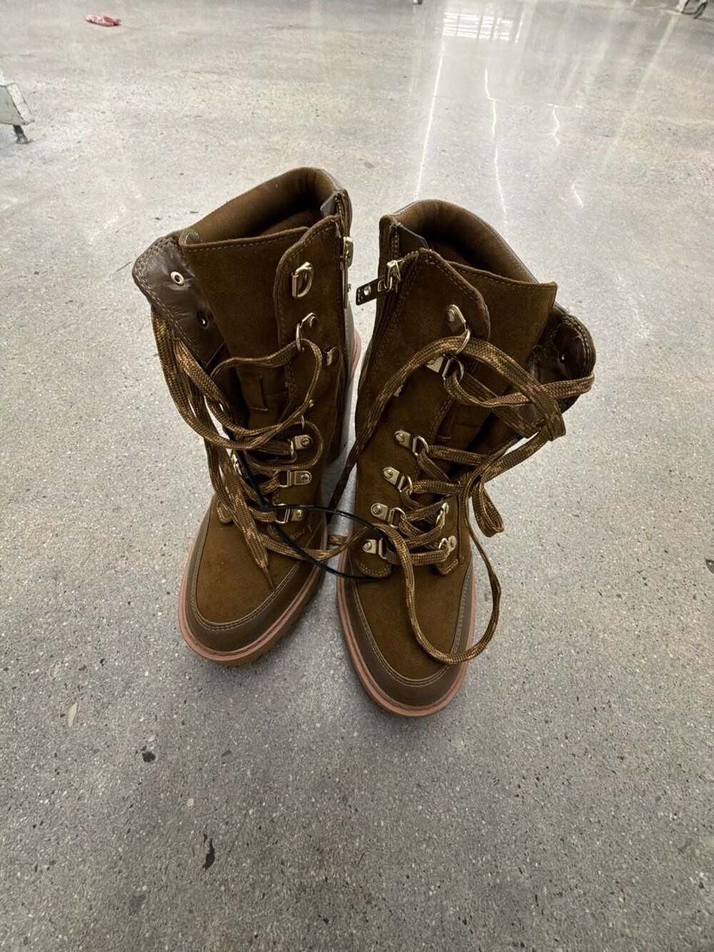 JLo Jennifer Lopez Brown Suede Lace-Up Lug Heel Combat Boots